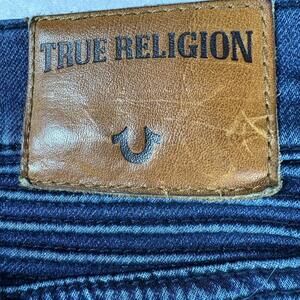 True Religion Jeans Mens 33 Rocco Relaxed Skinny Moto Biker Dark Wash Denim